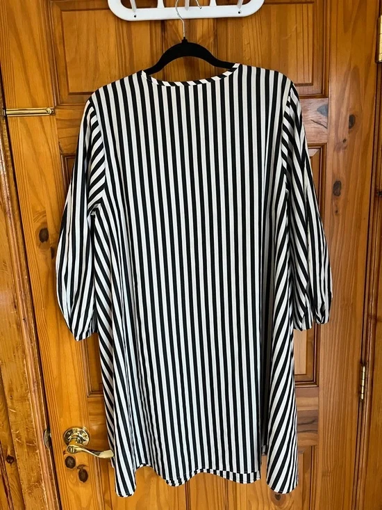 Striped Black and White Lantern-Sleeve Dress - Picture 3 of 4